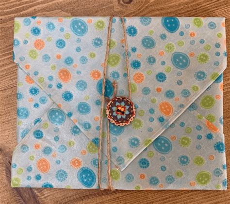 Beeswax Sandwich Wrap With Button And String Fastening Blue Orange