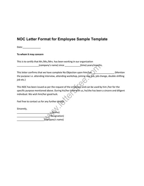 No Objection Certificate Noc Letter Format For Employee Sample Pdf