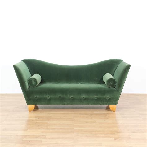 Not available for pickup and same day delivery. This sofa is upholstered in a green velvet-like microfiber ...