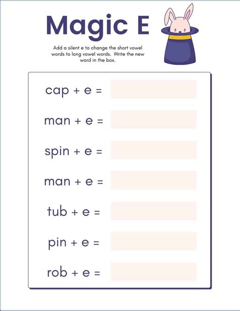 Free Printable Magic E Worksheet - Introduce Long Vowels