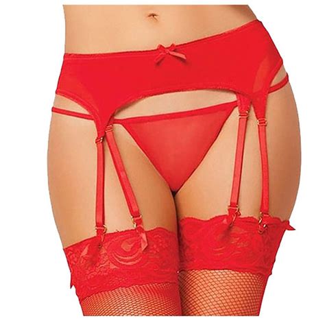 dndkilg mesh garter belt thong set suspender belt with clips for women s thigh high stockings