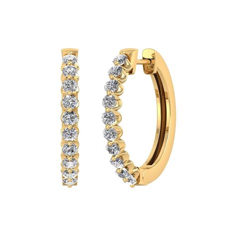14k Gold Round Diamond Prong Set Hoop Huggies Earring 1 2 Carat
