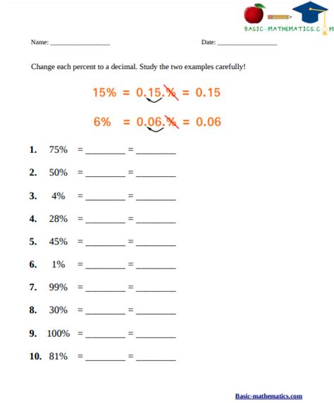 Convert Decimals To Percentages Worksheet