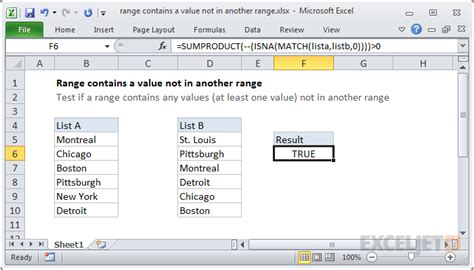 Range Contains A Value Not In Another Range Excel Formula Exceljet