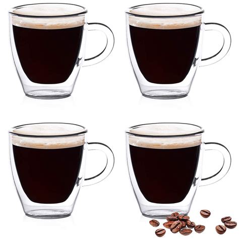 Epare 2 Oz Double Wall Espresso Cups With Handle Set Of 4 Walmart