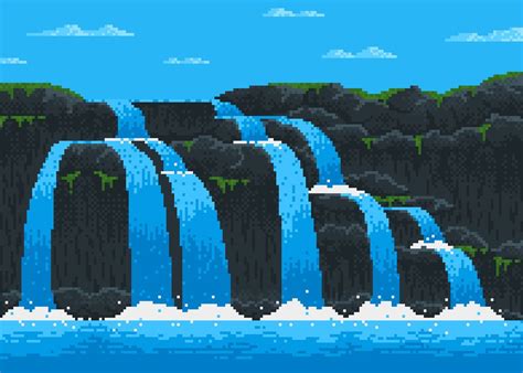 Pixel Art Waterfall Poster By 80s Retro Displate