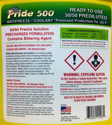 Pride 500 5050 Pre Mix Antifreeze And Coolant