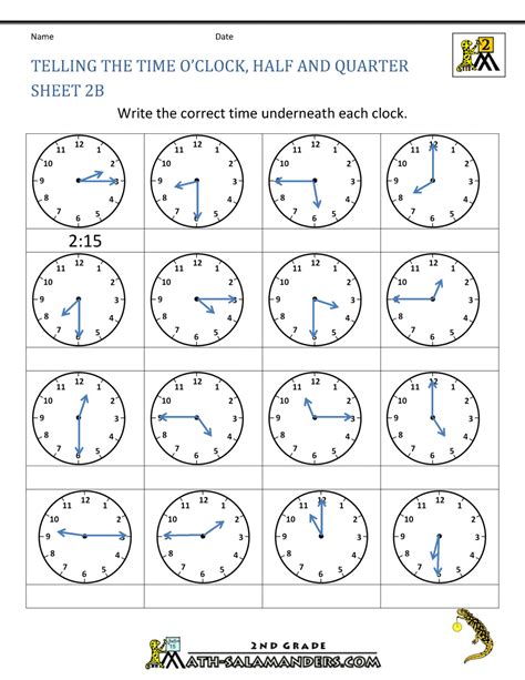 2nd Grade Math Telling Time Worksheets