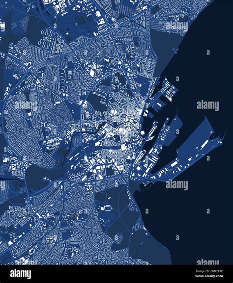 Detailed Blue Map Poster Of Aarhus City Administrative Area Skyline