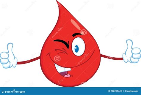 Smiling Red Blood Drop Cartoon Mascot Character Giving A Double Thumbs
