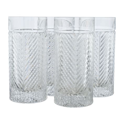 Classic Highball Herringbone Crystal Glass Set Of 4 Ralph Lauren