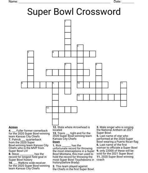 Super Bowl Crossword Wordmint