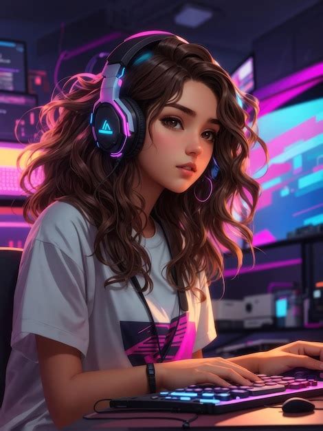 Premium Ai Image Girl Playing A Video Game While Wearing Headphones