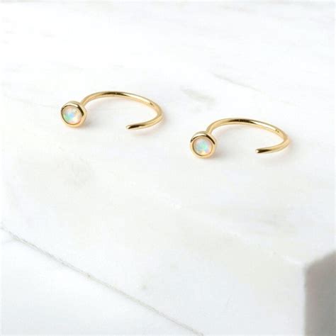 Opal Hoop Earrings Opal Hug Hoops Dainty Earrings Opal Etsy