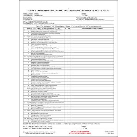 Free training plans templates for business use. Forklift Operator Evaluation Form - Spanish