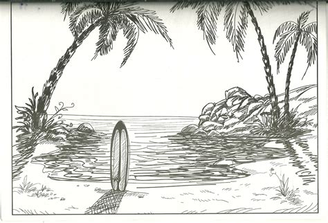 Beach And Surfboard Coloring Page Beach Sketches Beach Drawing Marker