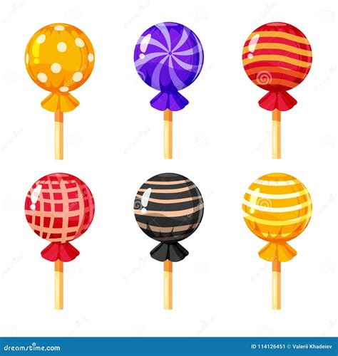 Set Of Colorful Lollipops Sweet Candies Vector Illustration Cartoon