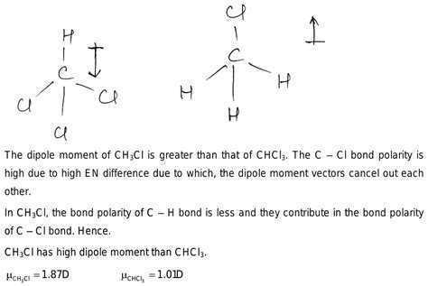 Compare The Dipole Moment Between Chcl3 And Ch3cl Why Dipole Moment