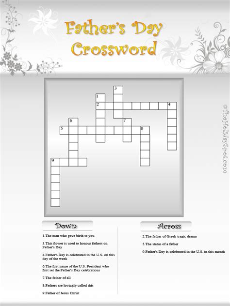 Fathers Day Crossword Puzzles