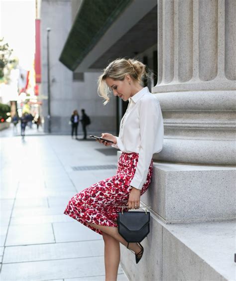 Floral Midi Skirt And Lace Up Blouse Memorandum Nyc Fashion