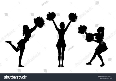 Cheerleaders Dancing Silhouette Beautiful Girls Royalty Free Stock Vector 2093707201