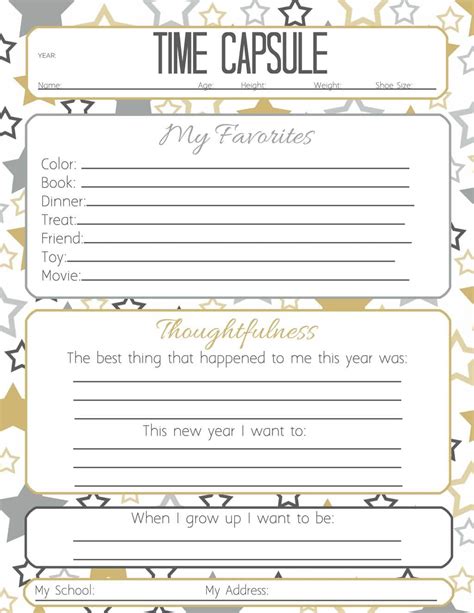 New Years Time Capsule Printable Questionnaire For Kids