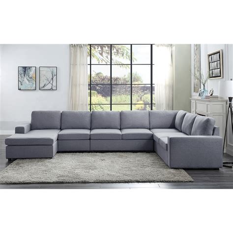 Tifton Fabric 7 Piece Reversible Modular Sectional Sofa Chaise Light Gray
