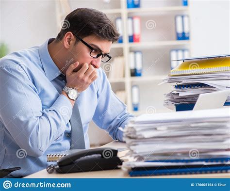 Extremely Busy Businessman Working In Office Stock Photo ...