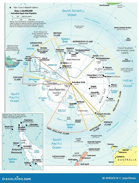 Mapa Político De Las Divisiones De La Región Antártica Stock De