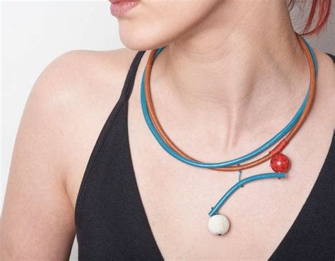 Double Strand Leather Cord Necklace In Turquoise And By Natartg Cord