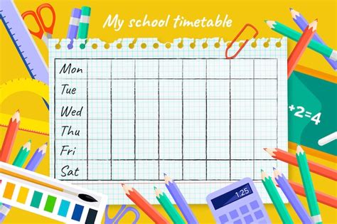 Free Vector School Timetable Template With Hand Drawn School Objects