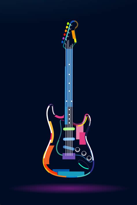 Abstract Electric Guitar From Multicolored Paints Colored Drawing