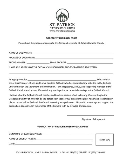 Fillable Online Godparent Requirements And Godparent Request Form