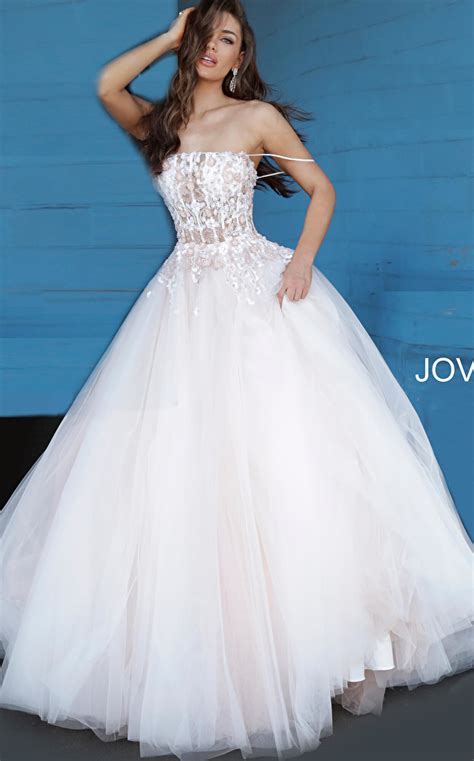 Jovani 66725 Blush Lace Up Back Embellished Prom Ballgown