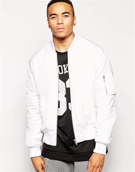 Asos Bomber Jacket With Ma1 Pocket In White In White For Men Lyst