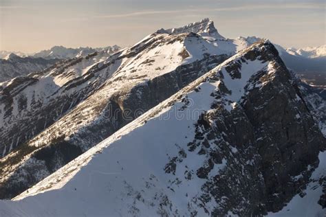 Rugged Snowy Peaks Rundle Range Mountain Climbing Alberta Canada Banff