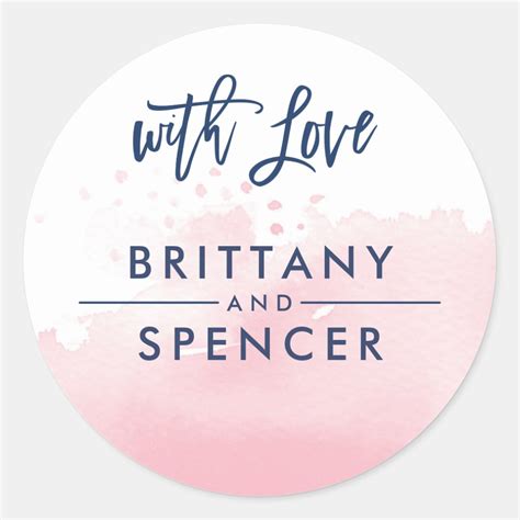 With Love Cute Hand Lettered Navy Pink Watercolor Classic Round Sticker Zazzle