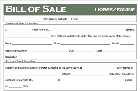 Free Nebraska Horseequine Bill Of Sale Template Off Road Freedom