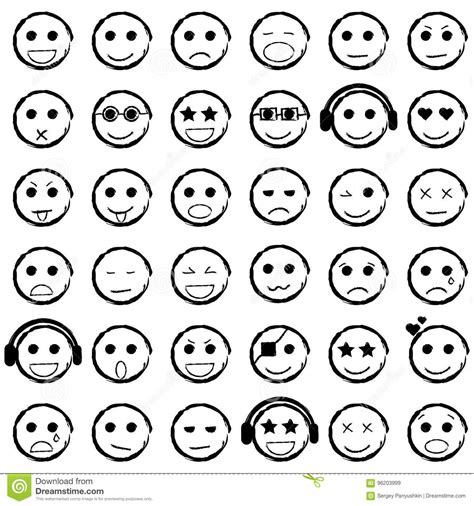 Set Of Emoticons Hand Drawn Collection Emoji Icons Stock Vector