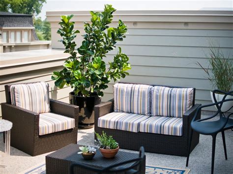 Transitional Rooftop Patio With Brown Wicker Furniture Hgtv