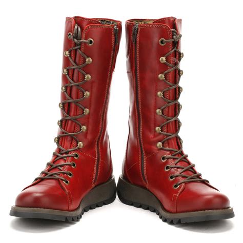 Fly London Womens Red Ster768fly Rug Leather Boots Womens High Boots