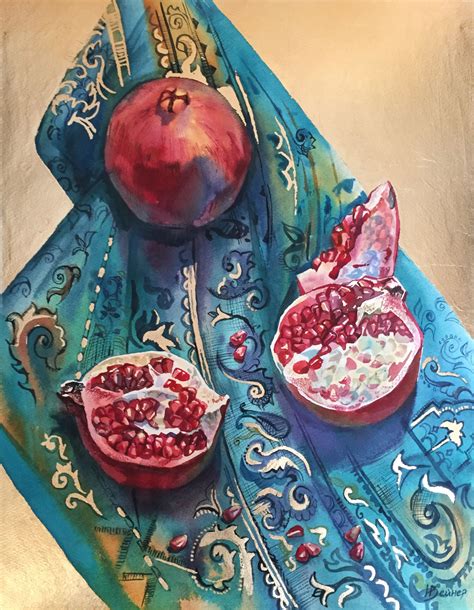 Pomegranates Art Original Watercolor Pomegranate Fruit Still Etsy