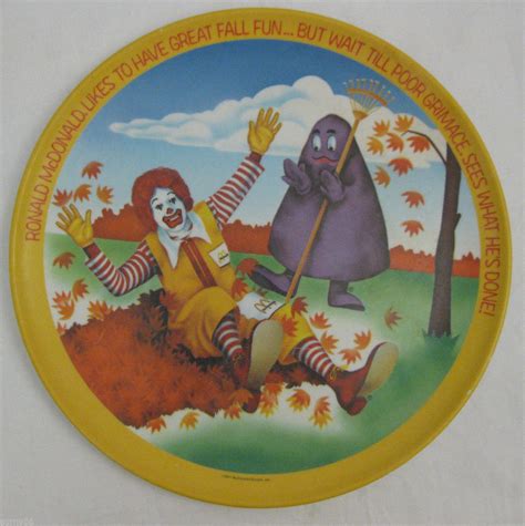 1977 Ronald Mcdonald Plastic Plate Seasonal Fall Grimace Plates