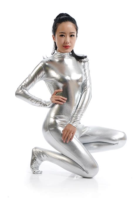 Sexy Silver Color Womens Shiny Metallic Catsuit 16062151 2599 Superhero Costumes Online