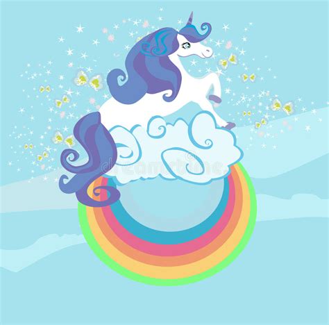 Card With A Cute Unicorn Rainbow In The Clouds Stock Vector