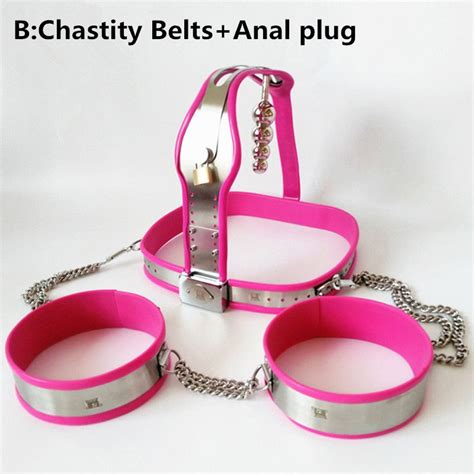 Chastity Belt With Thigh Ring Anal Pussy Plug Stainless Steel Bdsm
