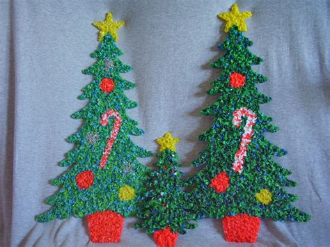 Melted Plastic Popcorn Decorations Two Large One Small Christmas Trees