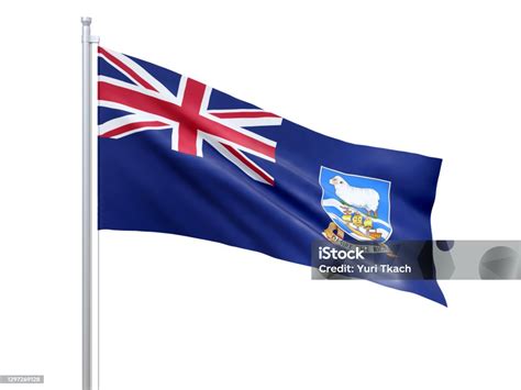 Islas Malvinas Bandera Ondeando Sobre Fondo Blanco De Cerca Aislado Renderizado 3d Foto De Stock