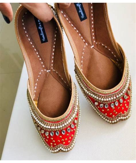 Red Embellished Wedding Shoes Beaded Bridal Footwearethnic Indian