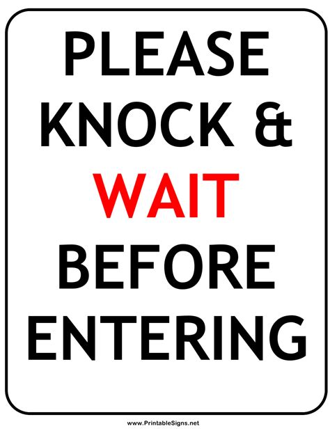 Knock And Wait Sign Template Download Printable Pdf
